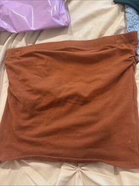 Rust-Colored Strapless Crop Top - Casual Tube Style